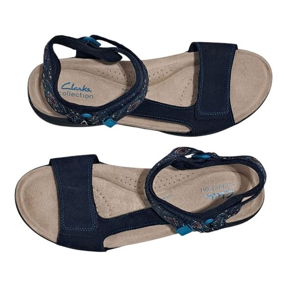 Clarks Amanda Step Riptape Summer Comfy Sandals  Navy Suede Size 11 - Picture 6 of 13
